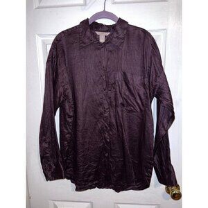 H&M Women’s 100% Linen Relaxed Fit Long Sleeve Button Shirt Sz S